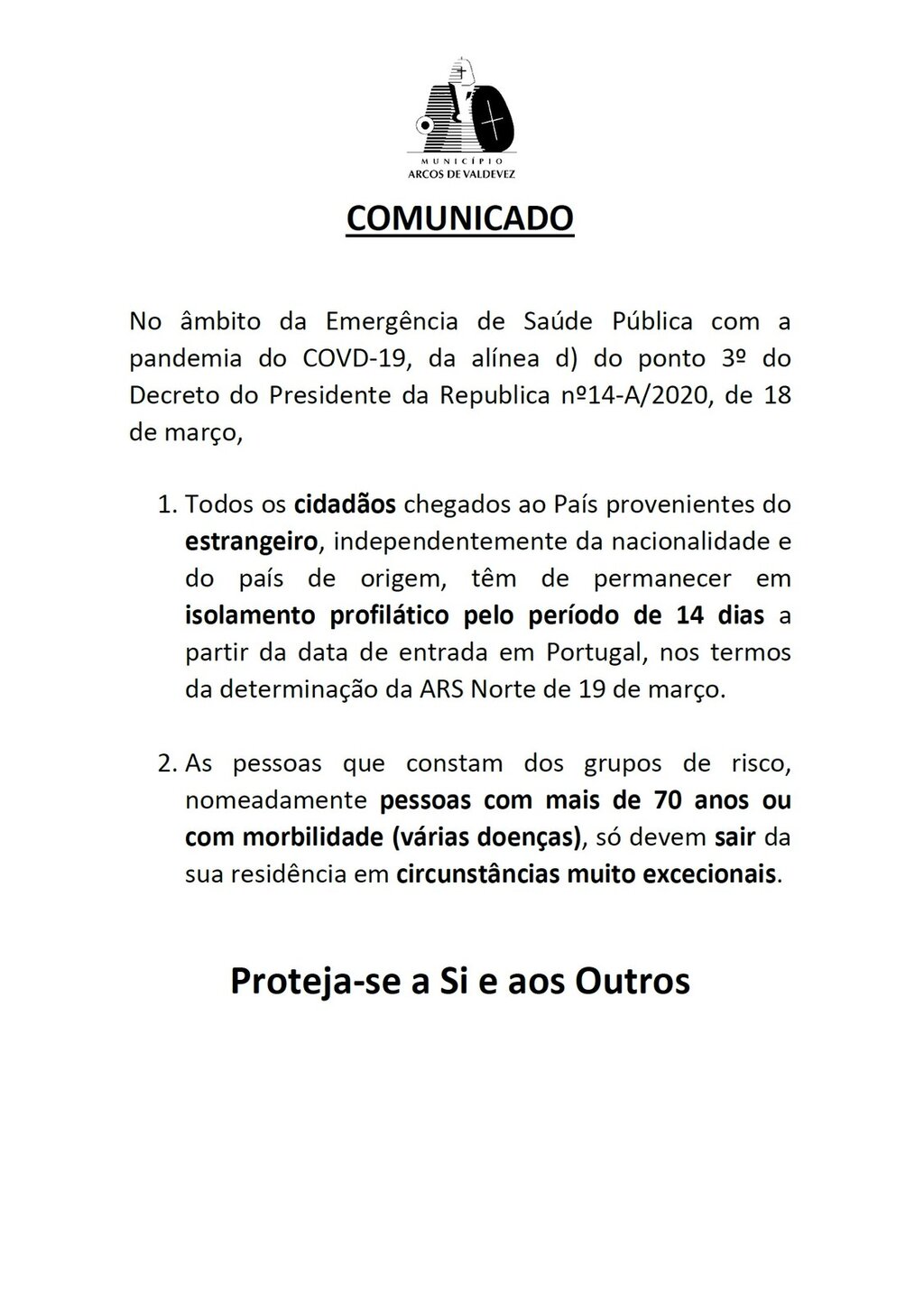 comunicado - covid-21 de mar&ccedil;o