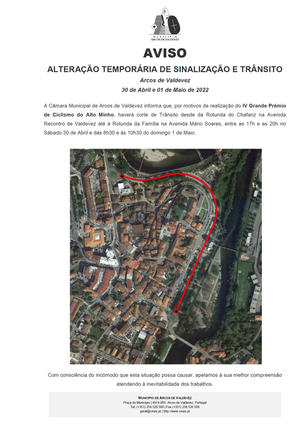 AVISO - ALTERA&Ccedil;&Atilde;O TEMPOR&Aacute;RIA DE SINALIZA&Ccedil;&Atilde;O E TR&Acirc;NSITO - IV Grande Pr&eacute;mio de Ciclismo do Alto Minho