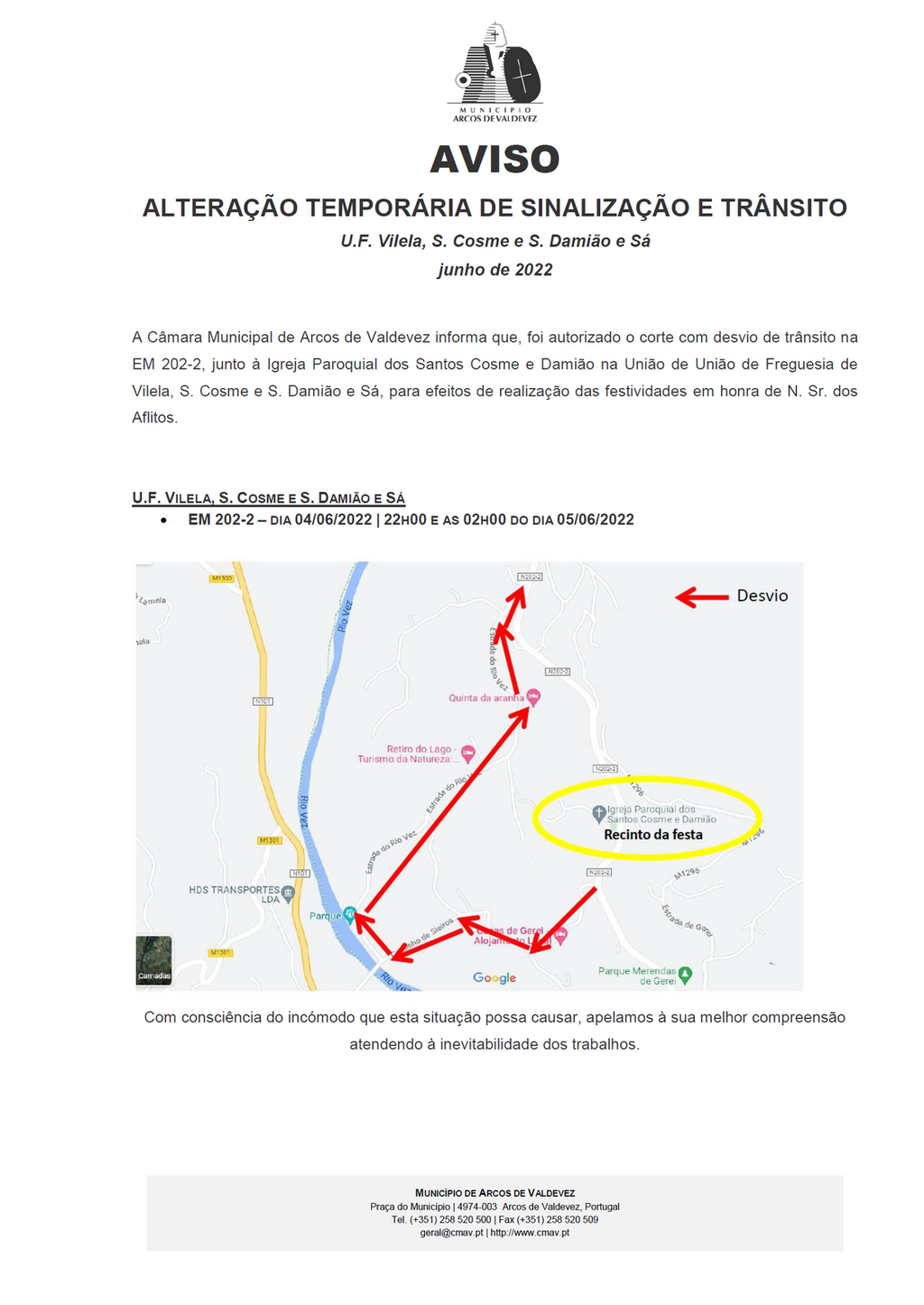 Aviso - Altera&ccedil;&atilde;o Tempor&aacute;ria de Sinaliza&ccedil;&atilde;o e Tr&acirc;nsito UF Vilea, SCosme e SDami&atilde;o e S&aacute;_