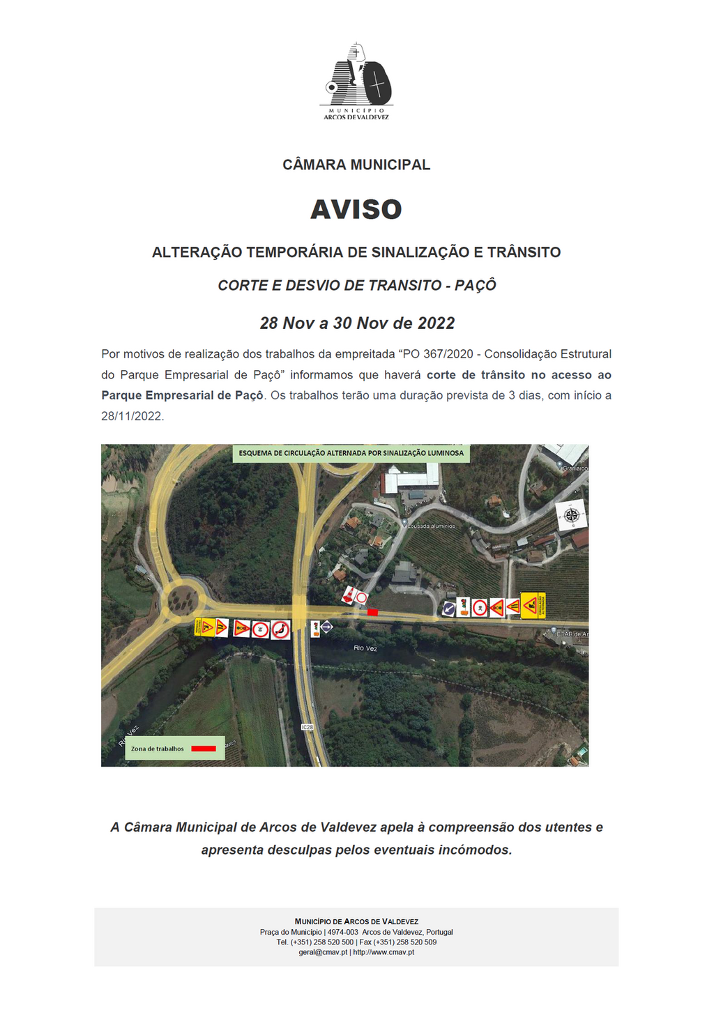Aviso - Corte e Desvio de tr&acirc;nsito - Freguesia da Pa&ccedil;&ocirc;