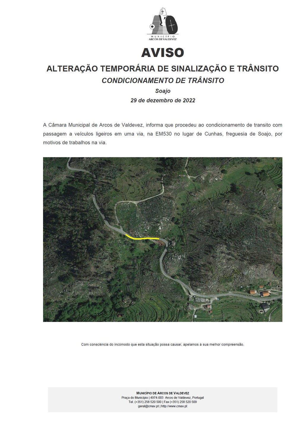 Altera&ccedil;&atilde;o Tempor&aacute;ria de Sinaliza&ccedil;&atilde;o e Tr&acirc;nsito - Cunhas - Soajo