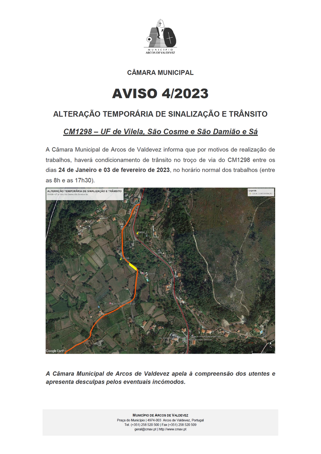 Altera&ccedil;&atilde;o tempor&aacute;ria de Sinaliza&ccedil;&atilde;o e tr&acirc;nsito - CM1298 - UF de Vilela, S&atilde;o Cosme e S&atilde;o Dami&atilde;o e S&aacute;