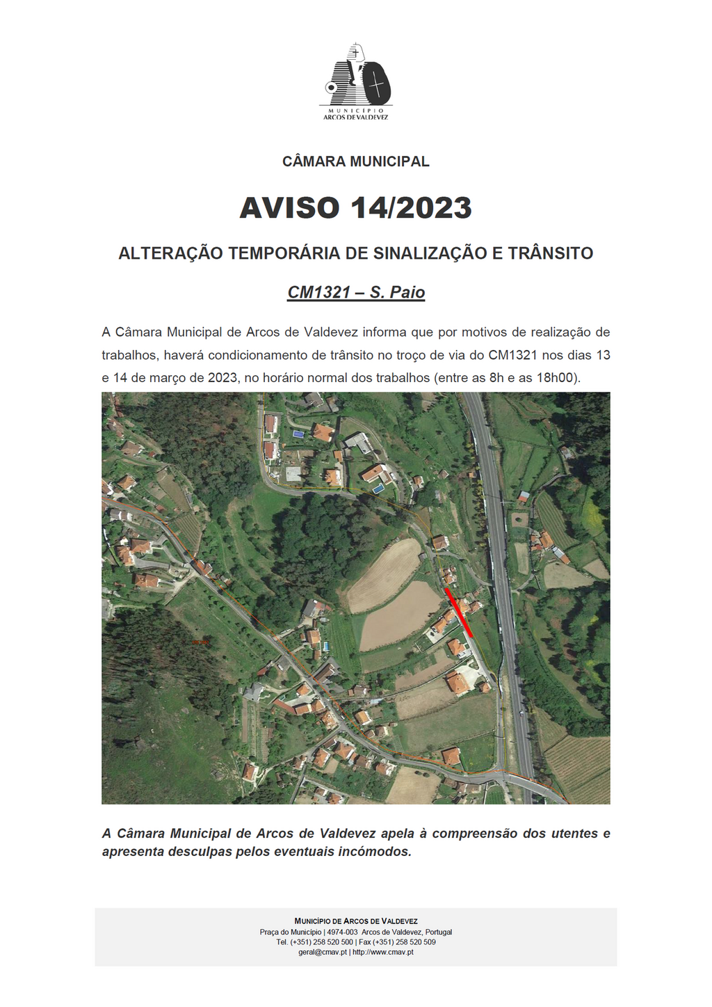 Aviso - Altera&ccedil;&atilde;o tempor&aacute;ria de sinaliza&ccedil;&atilde;o e tr&acirc;nsito - CM1321