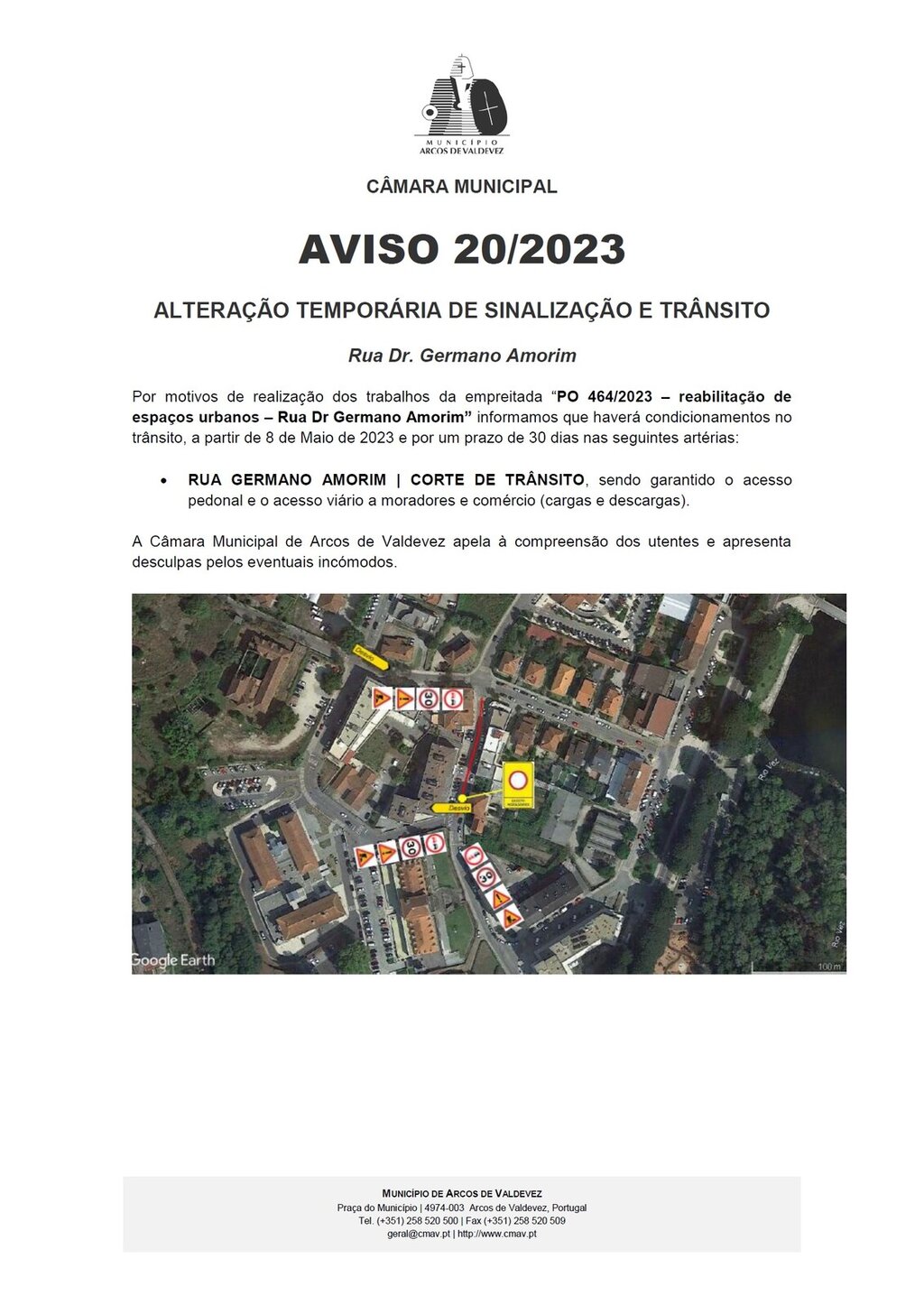 Aviso - altera&ccedil;&atilde;o tempor&aacute;ria de sinaliza&ccedil;&atilde;o e tr&acirc;nsito - Rua Dr Germano Amorim