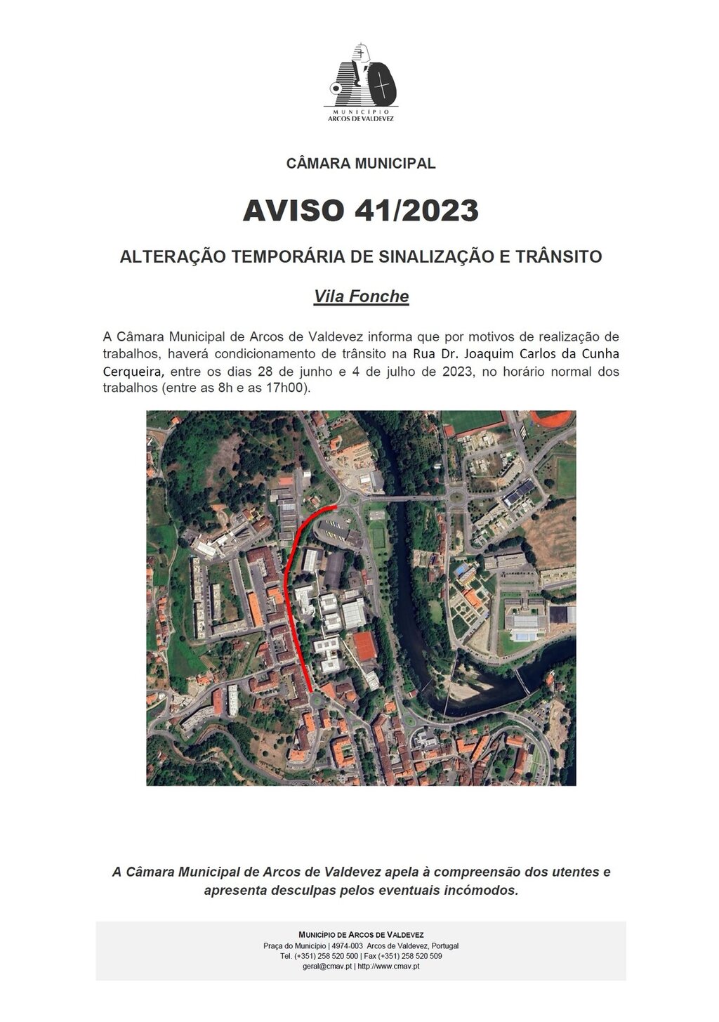 Aviso - altera&ccedil;&atilde;o tempor&aacute;ria de sinaliza&ccedil;&atilde;o e tr&atilde;nsito - Vilafonche