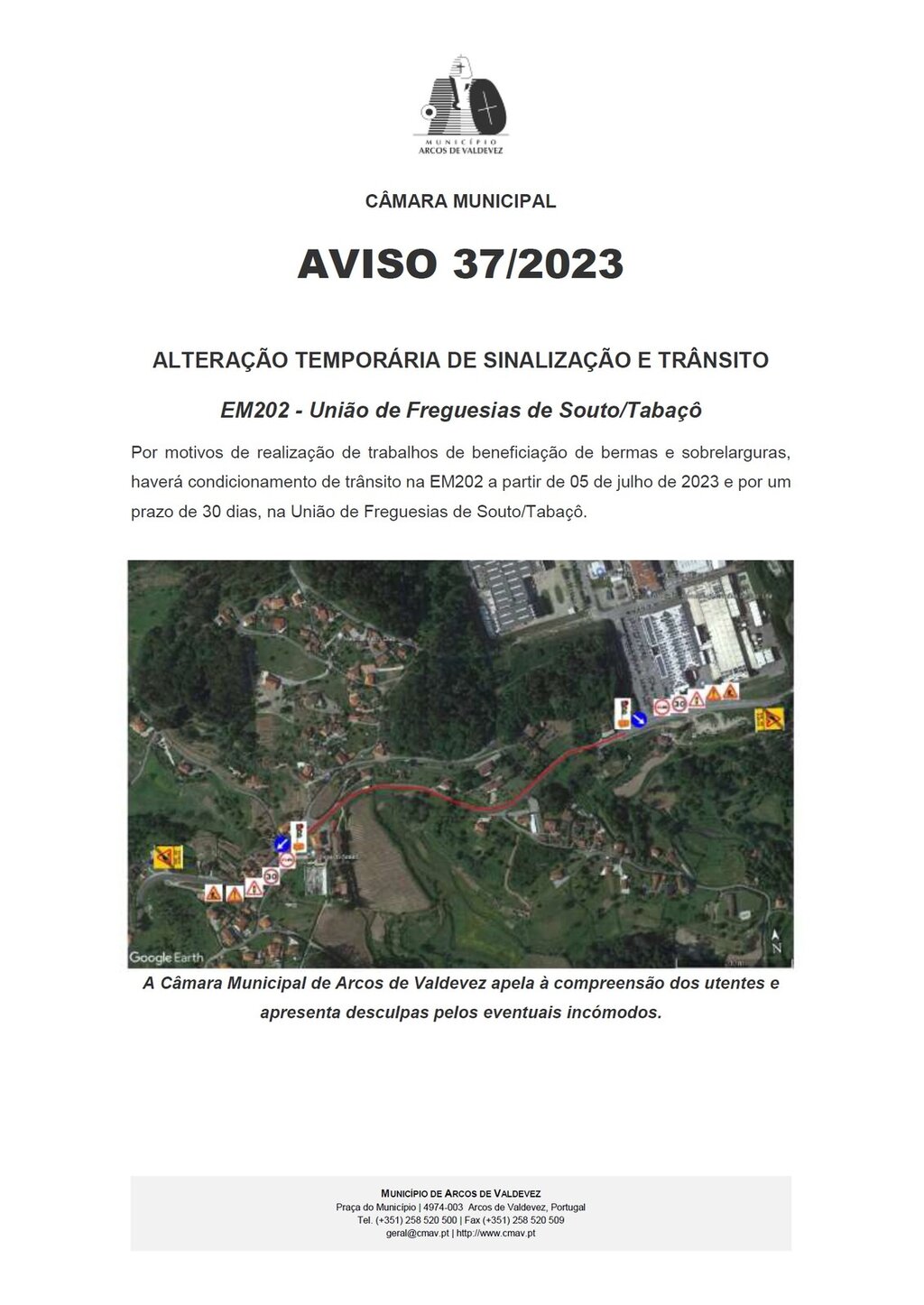 Altera&ccedil;&atilde;o de Sinaliza&ccedil;&atilde;o e Tr&acirc;nsito - EM 202 - Uni&atilde;o de Freguesias de souto Taba&ccedil;&ocirc;