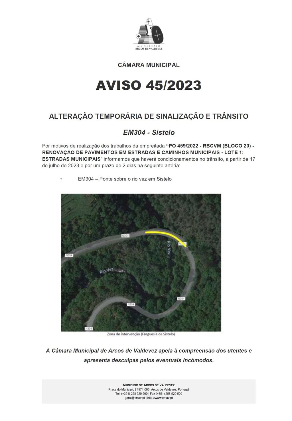 Altera&ccedil;&atilde;o de Sinaliza&ccedil;&atilde;o e Tr&acirc;nsito - EM 304 - Sistelo