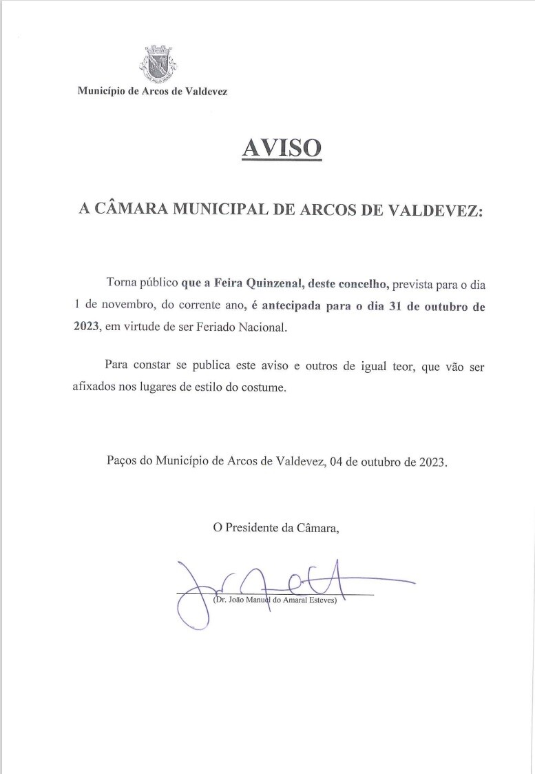 Aviso - altera&ccedil;&atilde;o da data da feira quinzenal