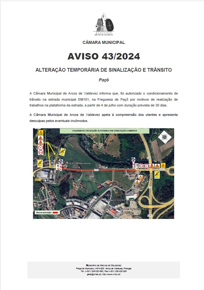 Aviso 43 2024 Altera&ccedil;&atilde;o Tempor&aacute;ria de Sinaliza&ccedil;&atilde;o e Tr&acirc;nsito -Pa&ccedil;&ocirc;