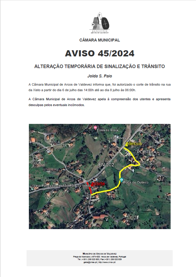 Aviso 45 2024 Altera&ccedil;&atilde;o de Sinaliza&ccedil;&atilde;o e Tr&acirc;nsito - Jolda