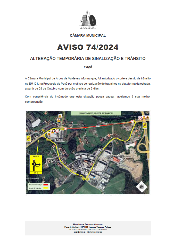 Aviso 74 2024 Altera&ccedil;&atilde;o tempor&aacute;ria de Sinaliza&ccedil;&atilde;o e Tr&acirc;nsito - Pa&ccedil;&ocirc;