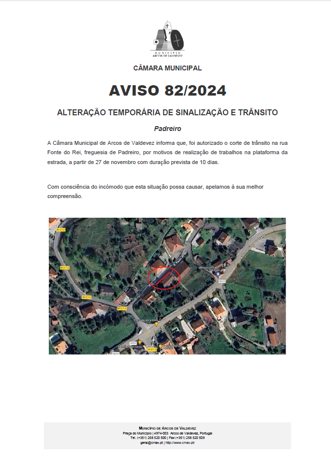 Aviso 82 2024 Altera&ccedil;&atilde;o Tempor&aacute;ria de Sinaliza&ccedil;&atilde;o e Tr&acirc;nsito - Padreiro