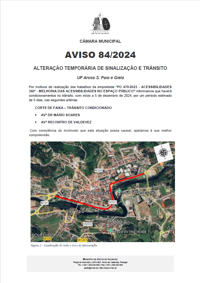 AVISO TR&Acirc;NSITO 84-2024 ALTERA&Ccedil;&Atilde;O TEMPOR&Aacute;RIA DE SINALIZA&Ccedil;&Atilde;O E TR&Acirc;NSITO