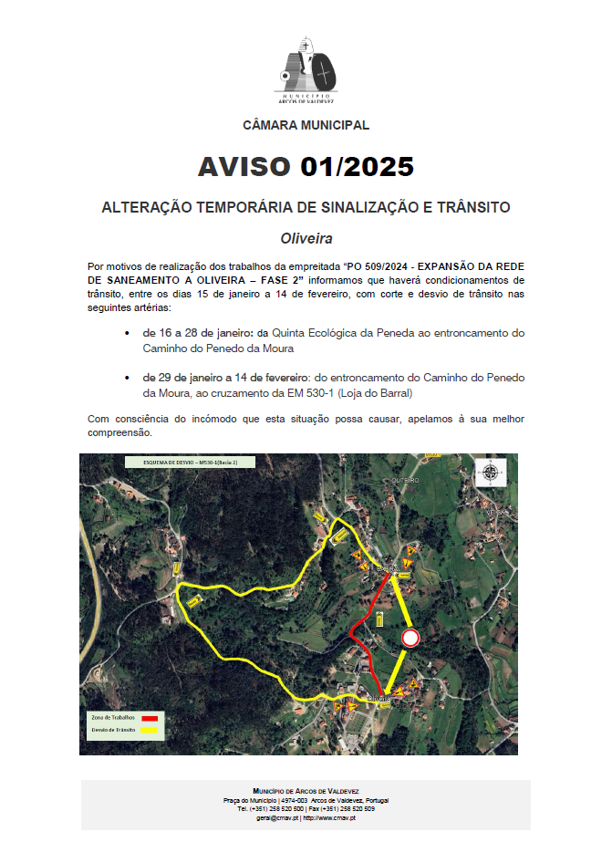 Aviso 01-2025 Altera&ccedil;&atilde;o Tempor&aacute;ria de Sinaliza&ccedil;&atilde;o e Tr&acirc;nsito - Oliveira