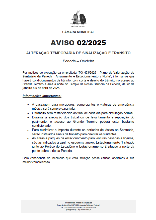 Aviso 02 - 2025 - Altera&ccedil;&atilde;o Tempor&aacute;ria de Sinaliza&ccedil;&atilde;o e Tr&acirc;nsito - Peneda - Gavieira