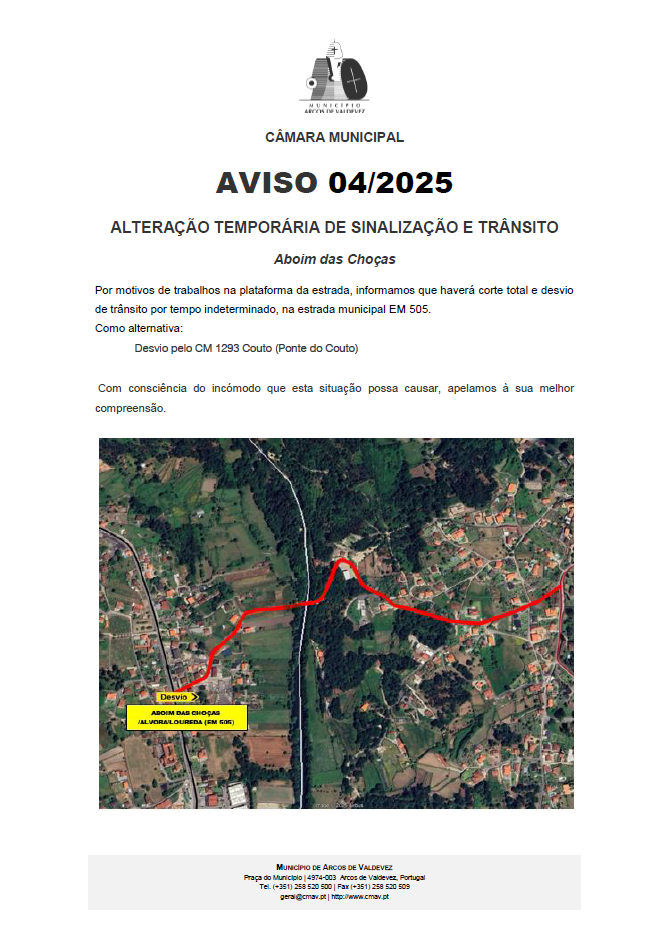 Aviso 04 - 2025 Altera&ccedil;&atilde;o Tempor&aacute;ria de Sinaliza&ccedil;&atilde;o e Tr&acirc;nsito - Aboim das Cho&ccedil;as