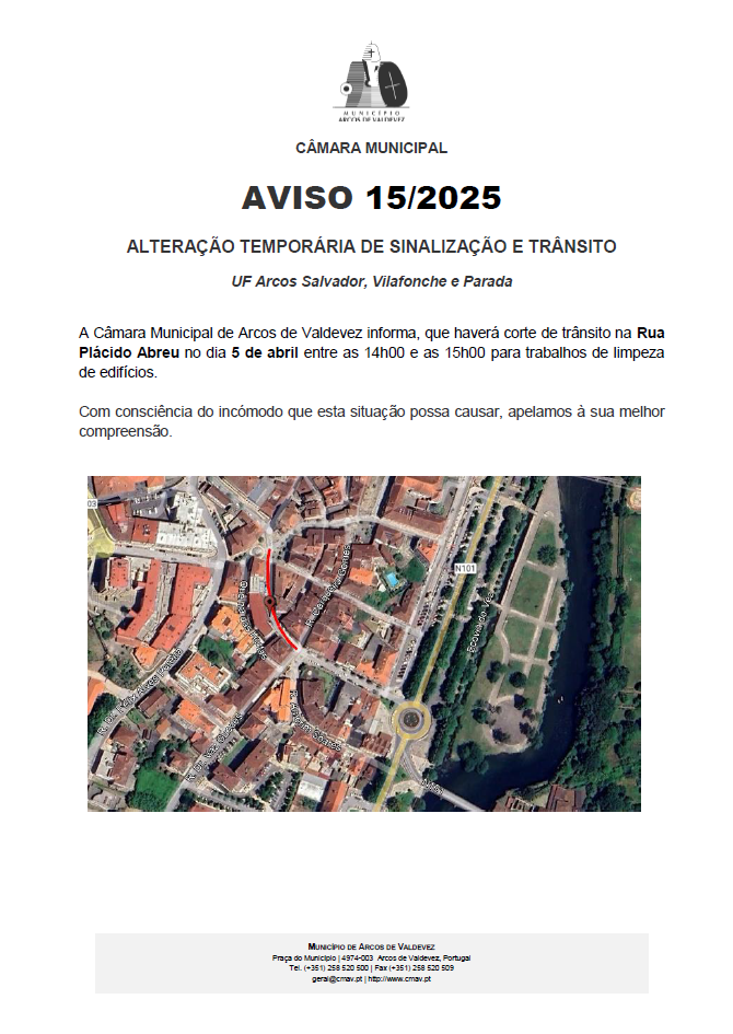 Aviso 15-2025 Altera&ccedil;&atilde;o Tempor&aacute;ria de Sinaliza&ccedil;&atilde;o e tr&acirc;nsito - UF Arcos Salvador, Vilafonche e Parada