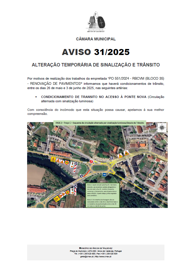 Aviso 31 2025 Altera&ccedil;&atilde;o Tempor&aacute;ria de Sinaliza&ccedil;&atilde;o e Tr&acirc;nsito - Condicionamento de tr&acirc;nsito no acesso &agrave; Ponte Nova