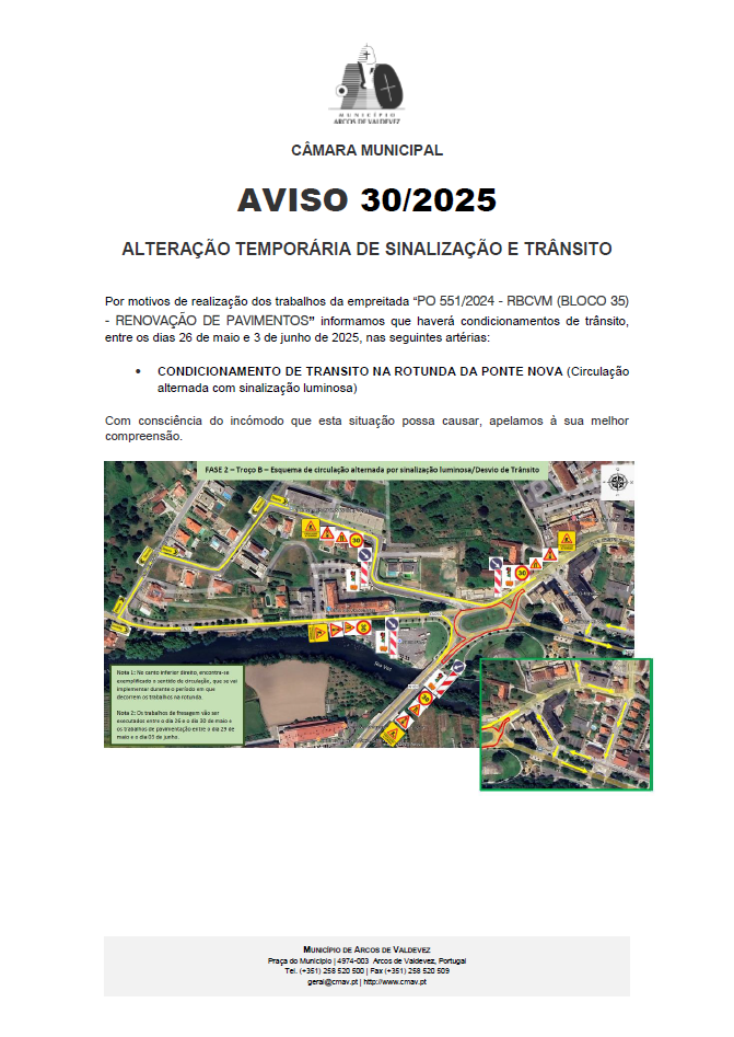 Aviso 30 2025 Altera&ccedil;&atilde;o Tempor&aacute;ria de Sinaliza&ccedil;&atilde;o e Tr&acirc;nsito - Condicionamento de tr&acirc;nsito na rotunda da Ponte Nova