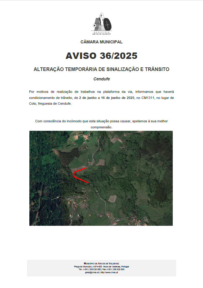 Aviso 36 - 2025 Altera&ccedil;&atilde;o Tempor&aacute;ria de Sinaliza&ccedil;&atilde;o e Tr&acirc;nsito - Cendufe