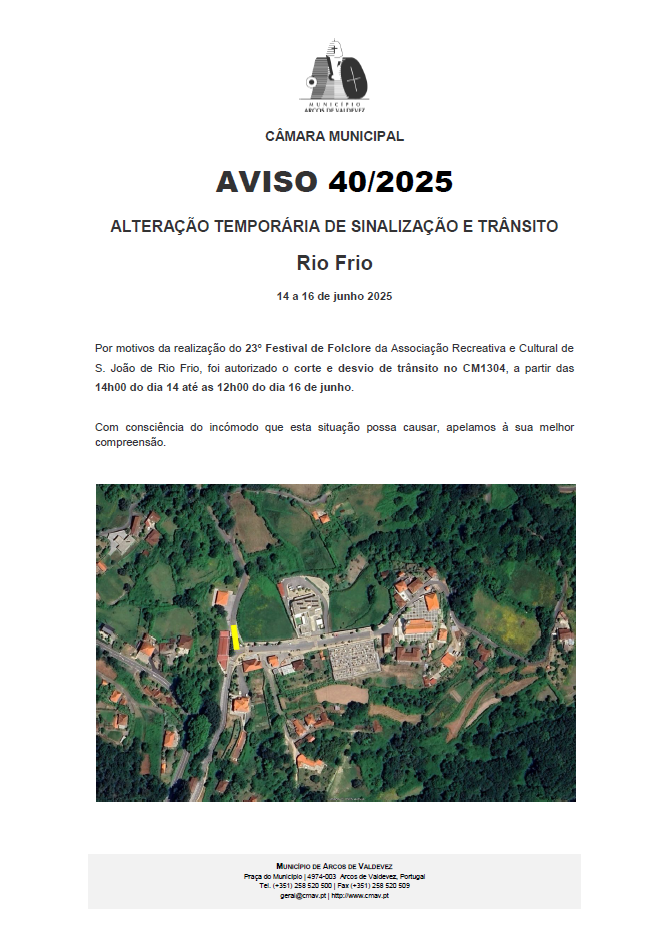 Aviso 40 - 2025 - Altera&ccedil;&atilde;o Tempor&aacute;ria de Sinaliza&ccedil;&atilde;o e Tr&acirc;nsito - Rio Frio