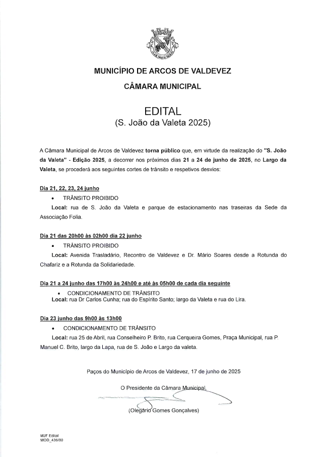 Aviso  S Jo&atilde;o da Valeta 2025