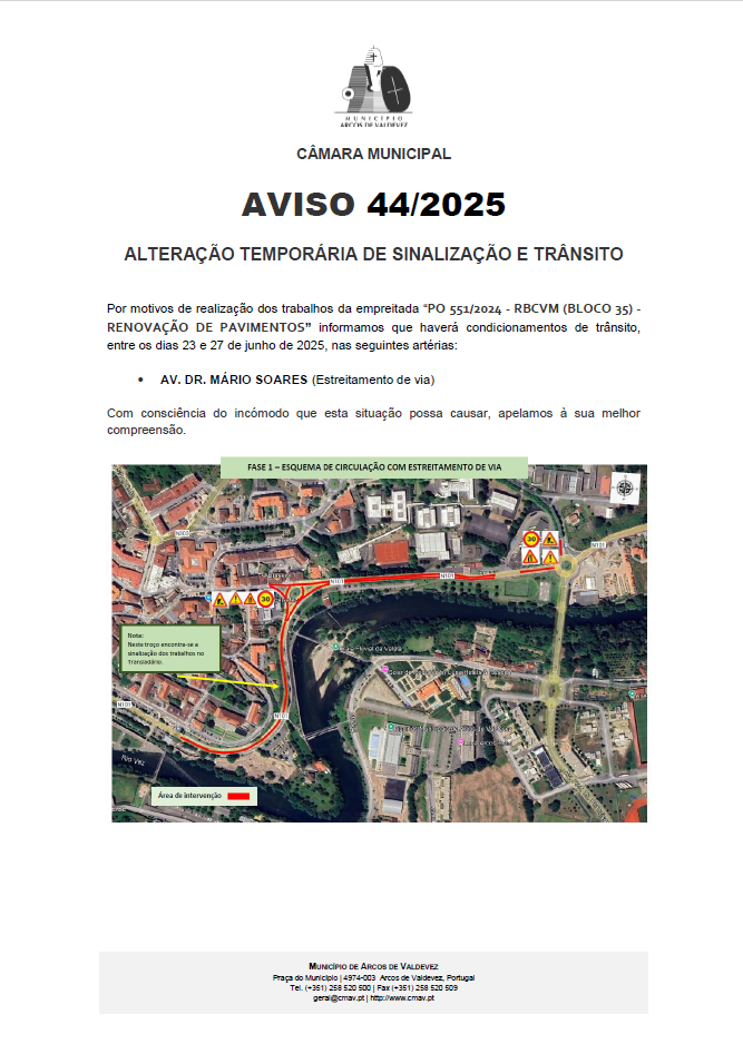 Aviso 44 2025 Condicionamento de tr&acirc;nsito - Av Dr M&aacute;rio Soares