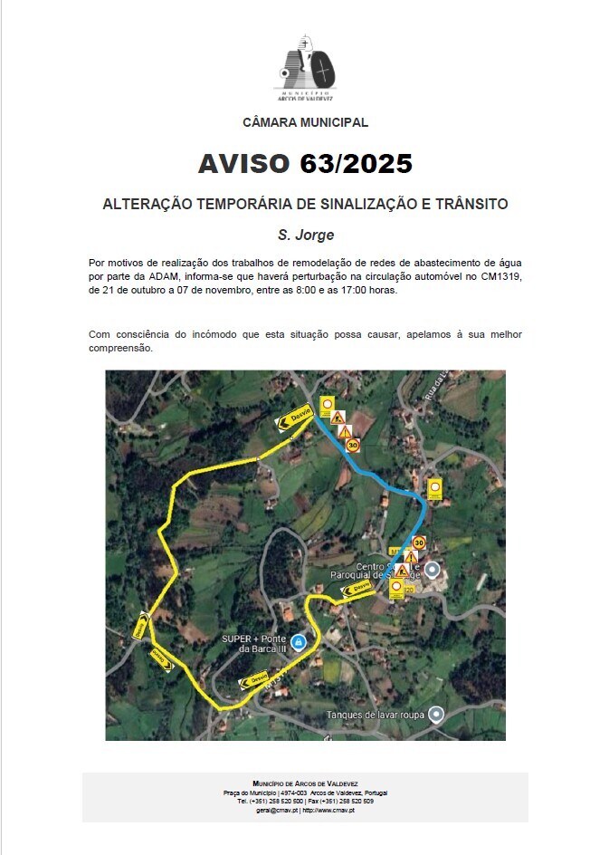 Aviso 63 - 2025 Altera&ccedil;&atilde;o Tempor&aacute;ria de Sinaliza&ccedil;&atilde;o e Tr&acirc;nsito - S Jorge